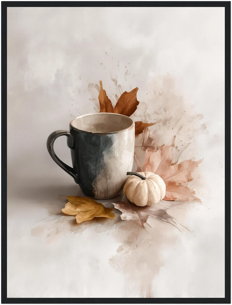 Kaffeetasse mit Herbstblättern Poster