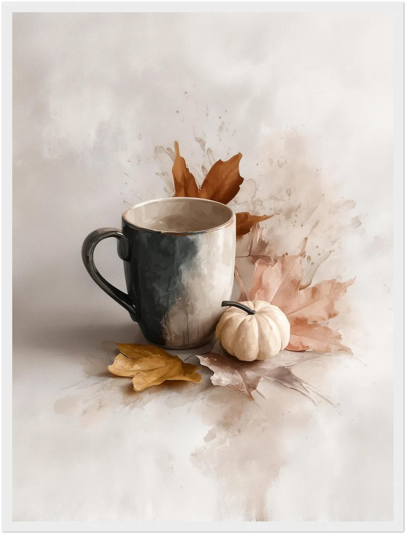 Kaffeetasse mit Herbstblättern Poster