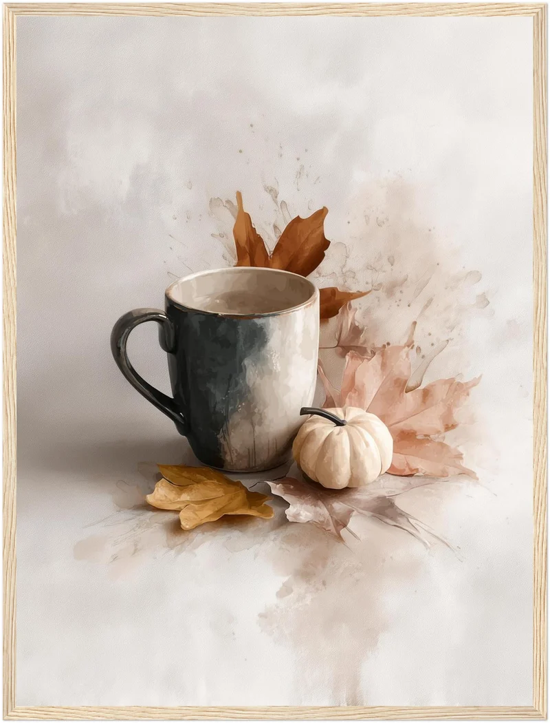 Kaffeetasse mit Herbstblättern Poster