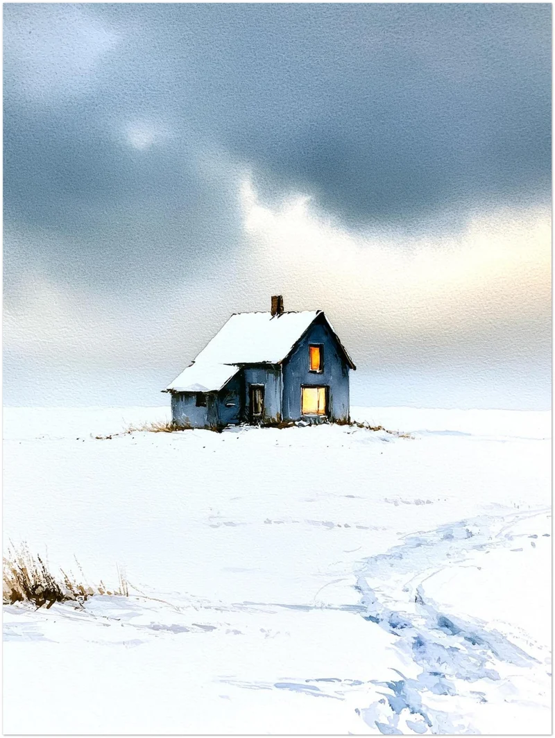 Einsames Haus im Schnee Poster