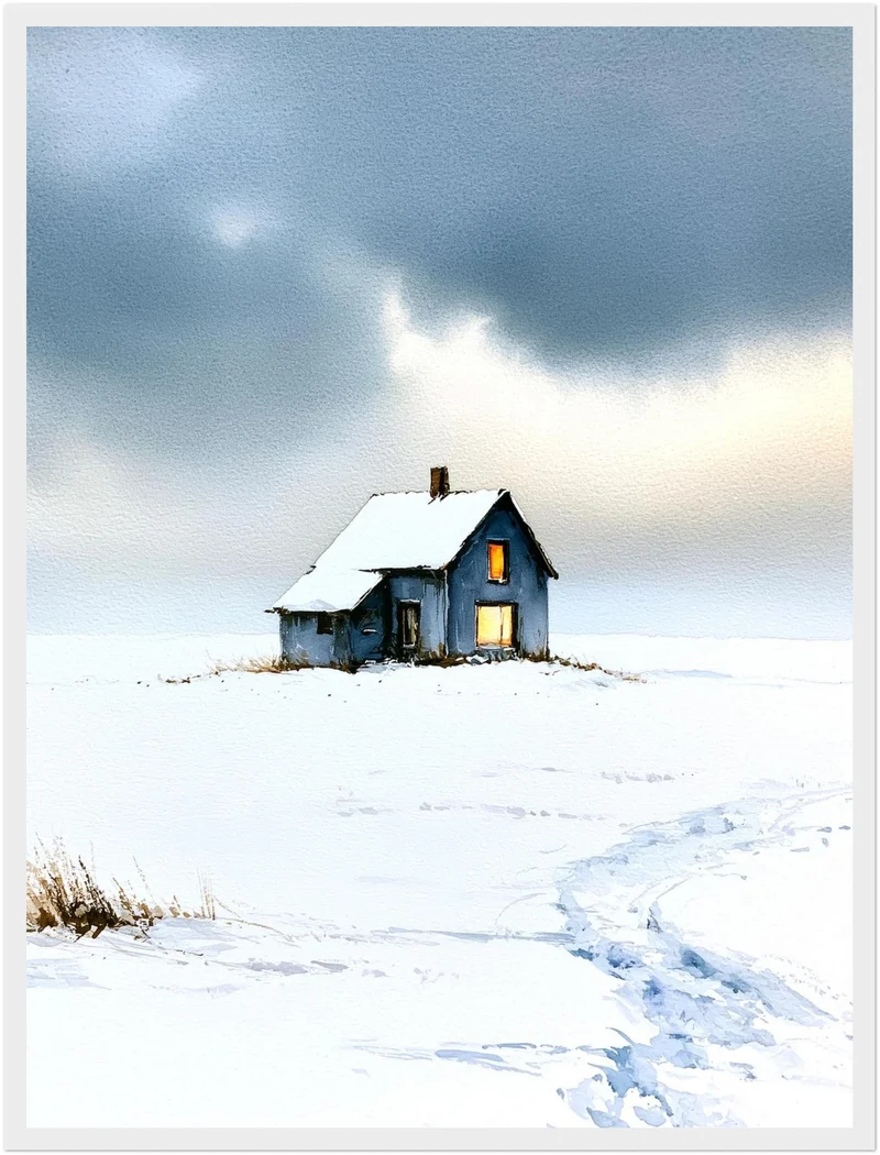 Einsames Haus im Schnee Poster