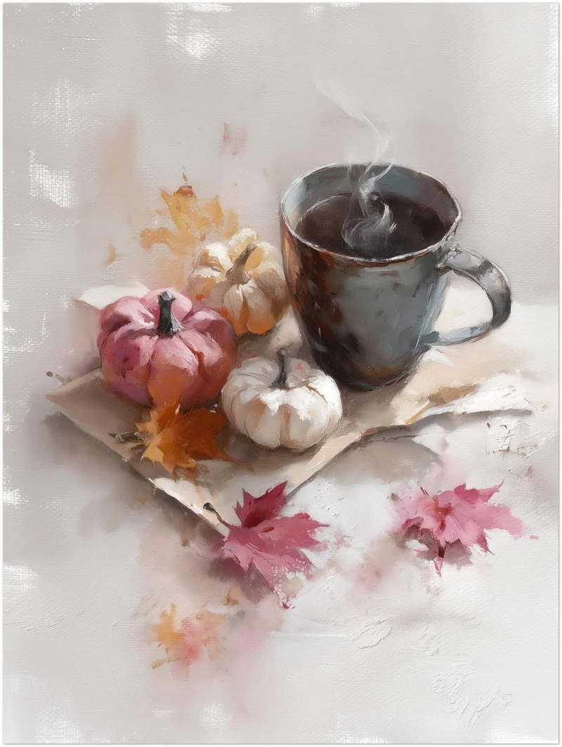 Kaffeetasse mit Herbstkürbissen Leinwand