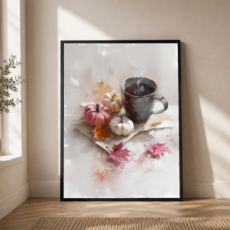 Kaffeetasse mit Herbstkürbissen Poster