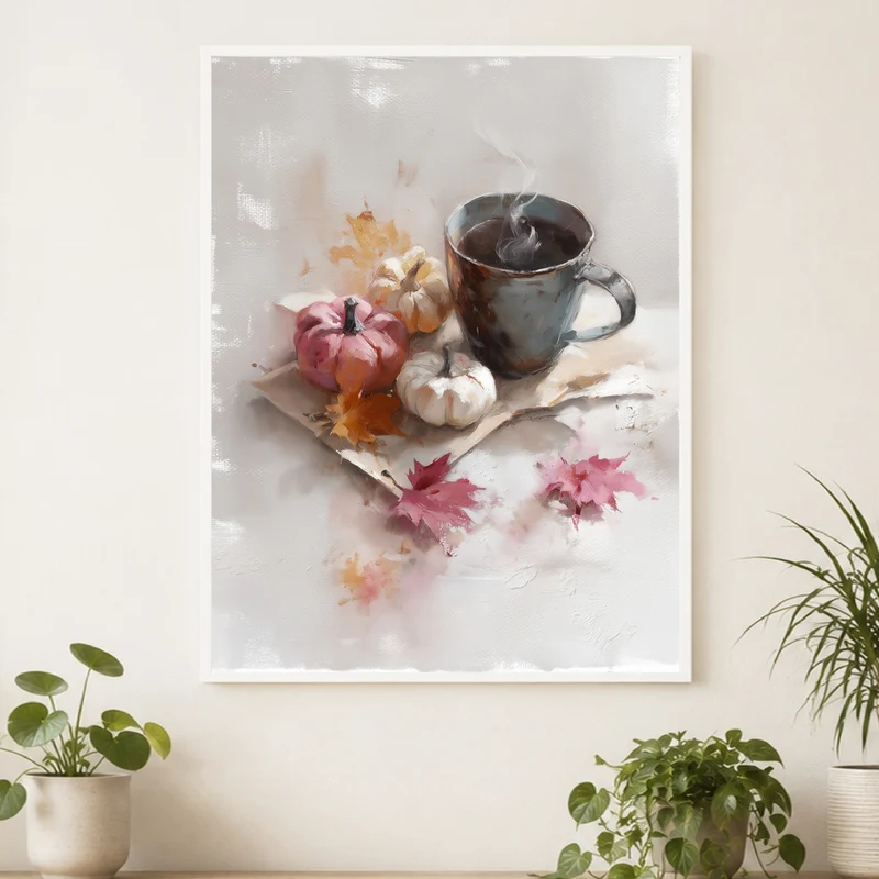 Kaffeetasse mit Herbstkürbissen Poster