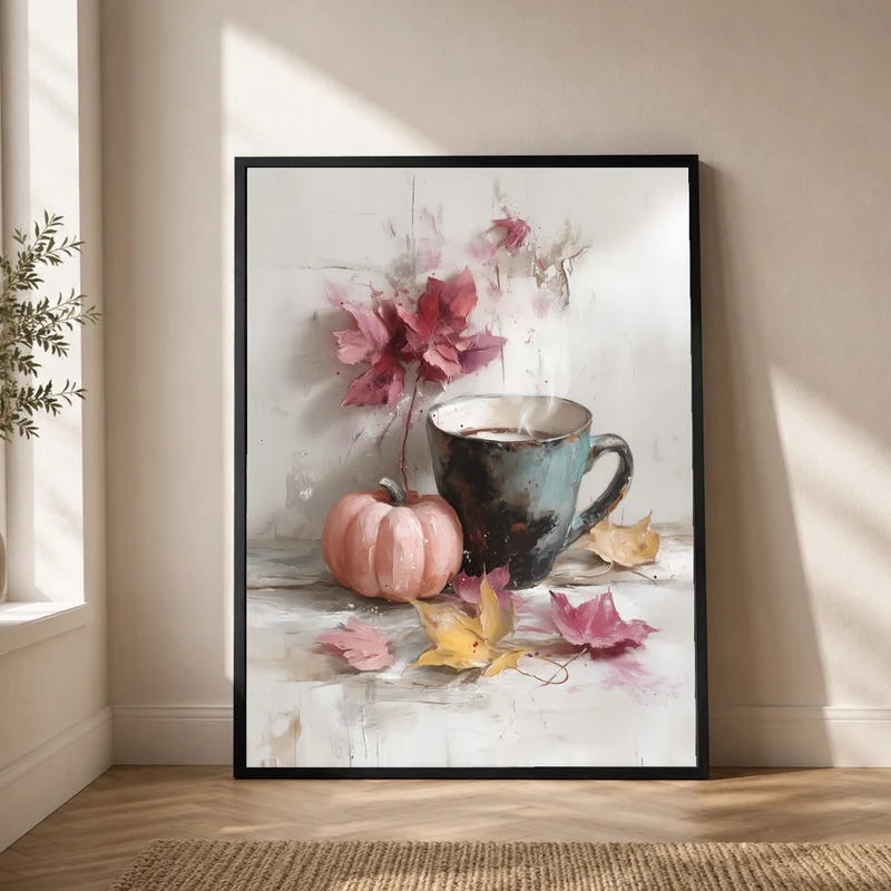 Kaffeetasse mit Herbstkürbis Poster