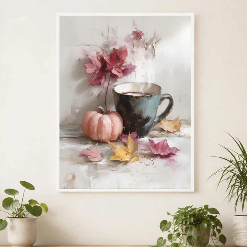Kaffeetasse mit Herbstkürbis Poster