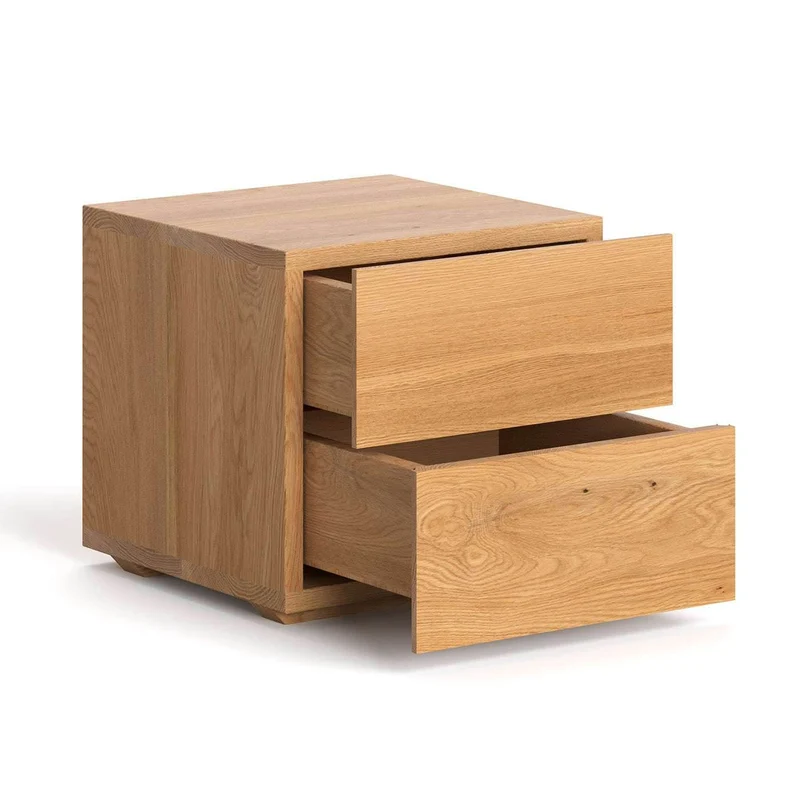 Nachttisch aus massiver Eiche | Beistellkommode Cube mit zwei Schubladen