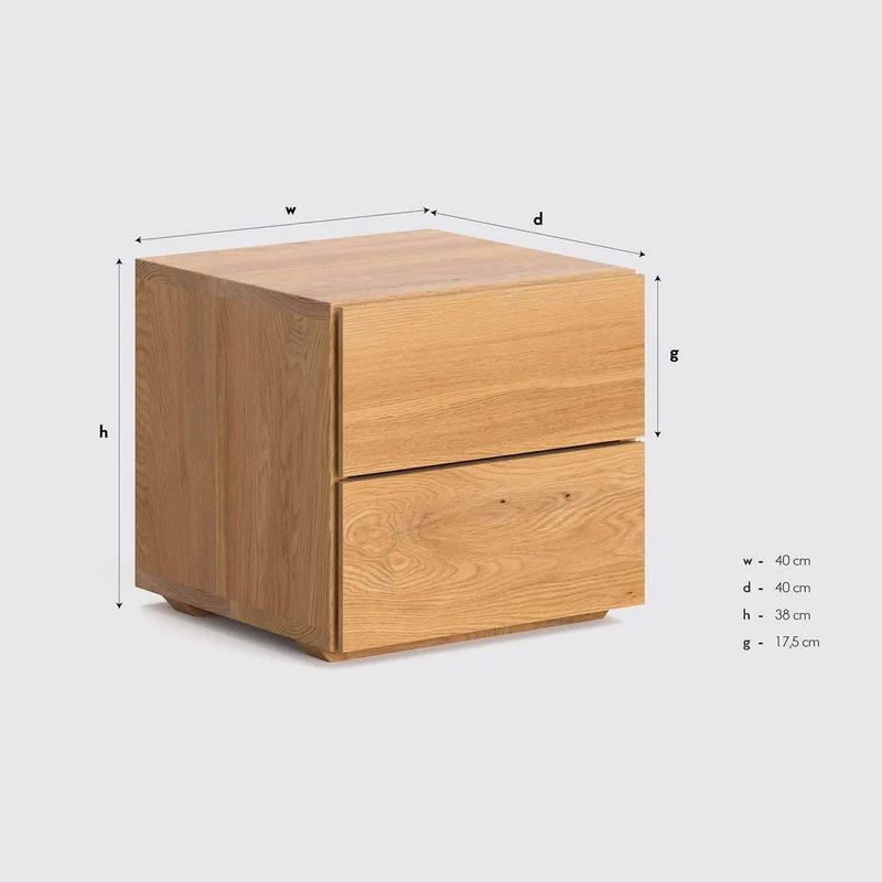 Nachttisch aus massiver Eiche | Beistellkommode Cube mit zwei Schubladen