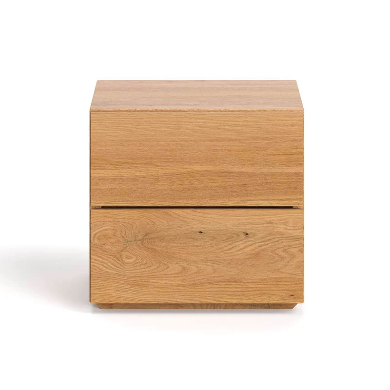 Nachttisch aus massiver Eiche | Beistellkommode Cube mit zwei Schubladen
