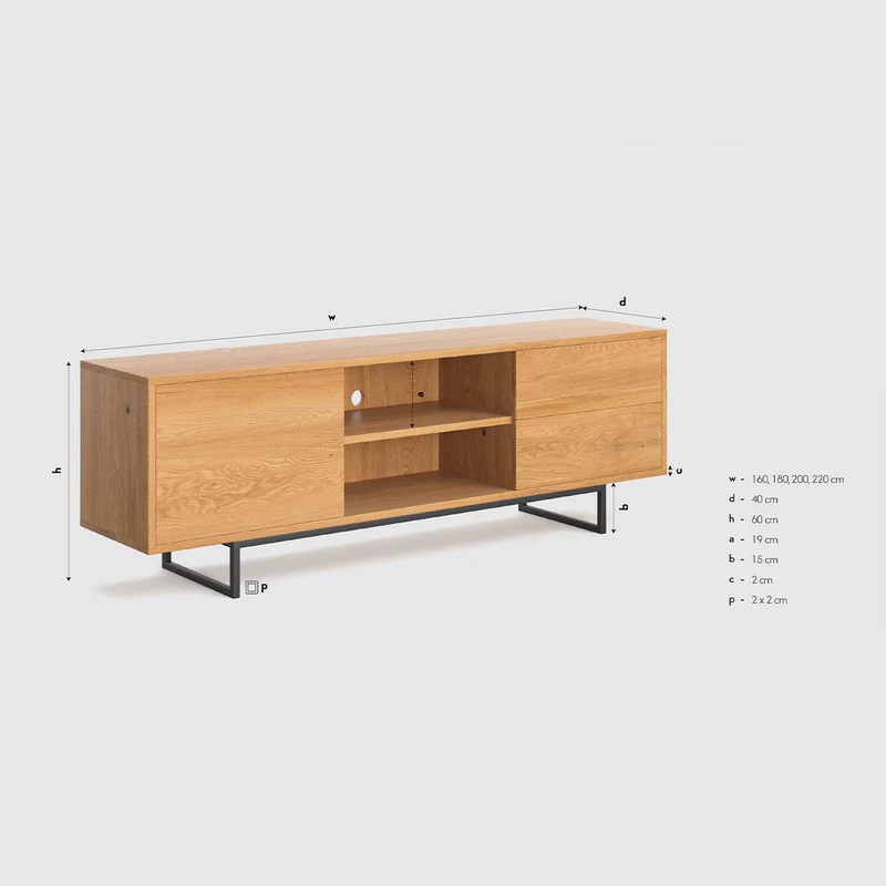 Industrial TV-Board aus massiver Eiche in verschiedenen Größen | Sideboard Vindue mit Tür und zwei Schubladen