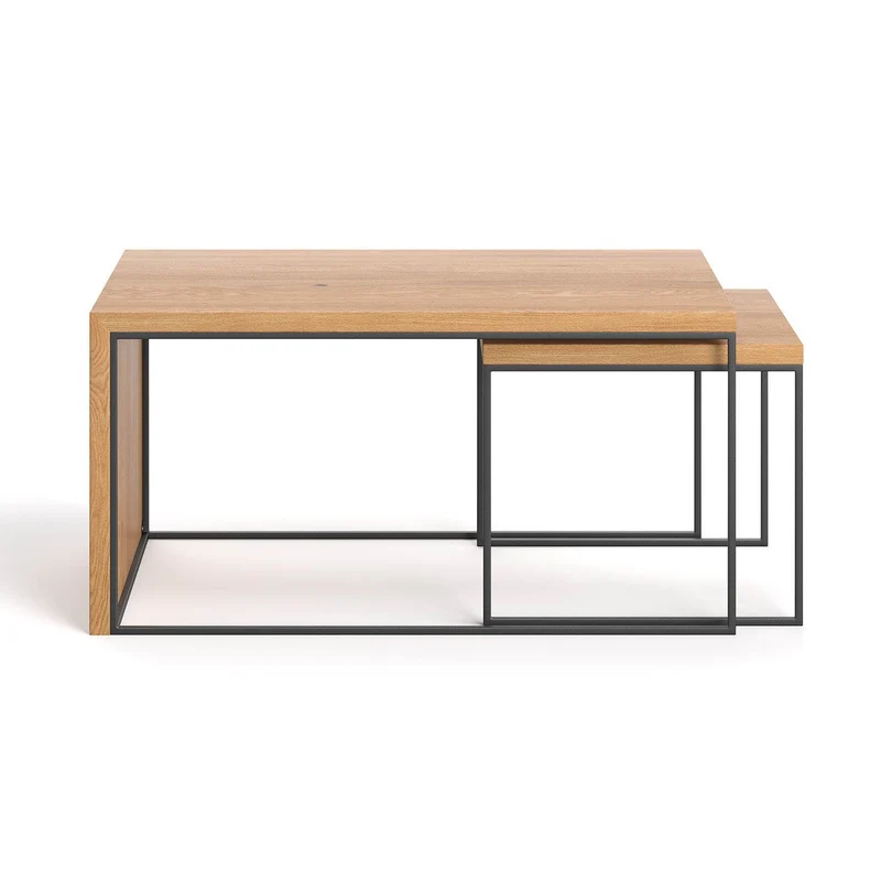 Industrial Couchtisch aus massiver Eiche | Kaffeetischset Mate