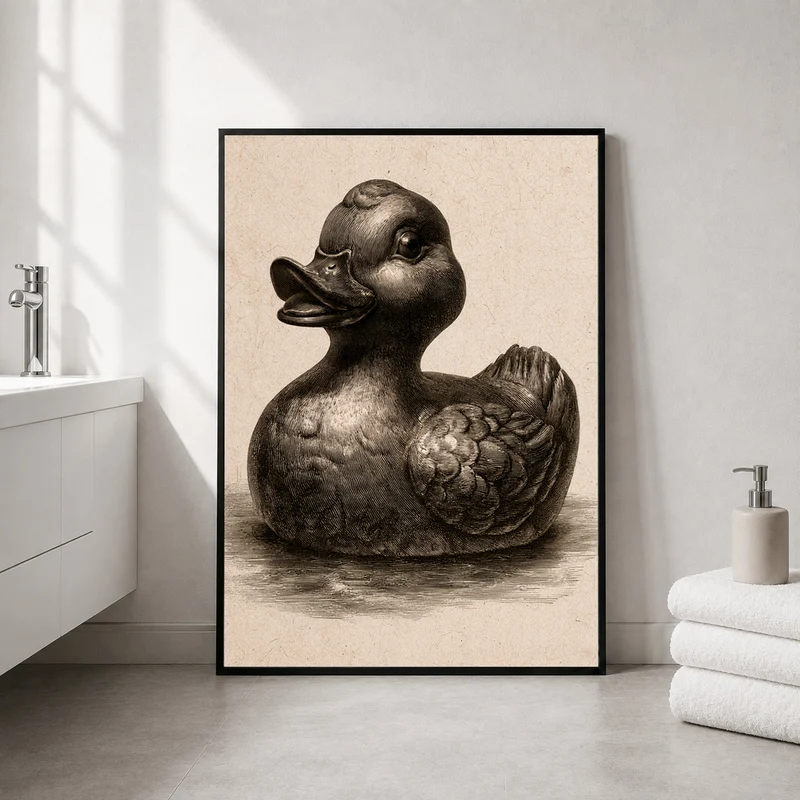 Vintage Badeente Kupferstich Poster