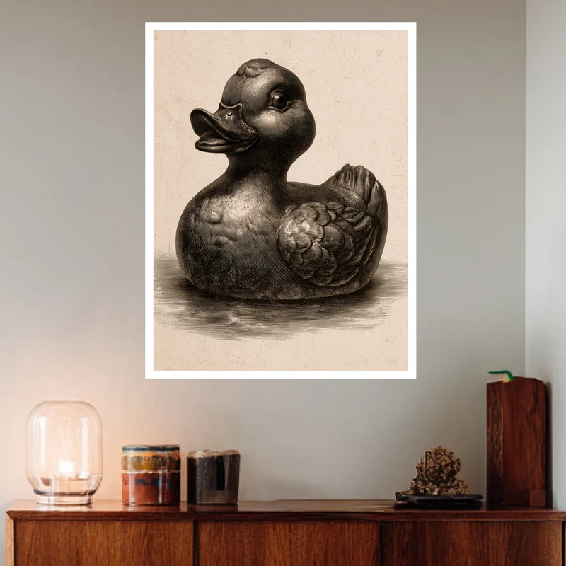 Vintage Badeente Kupferstich Poster