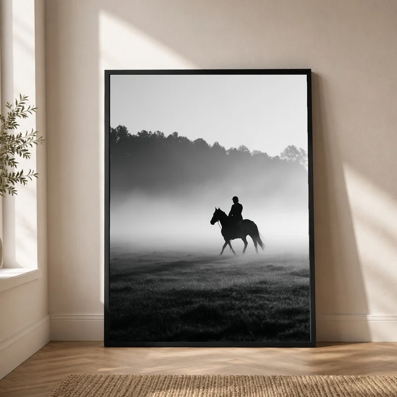Reiter im Morgennebel Poster