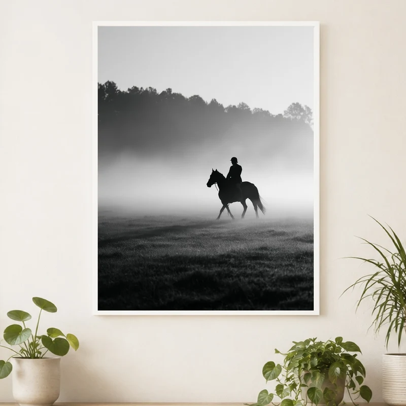 Reiter im Morgennebel Poster