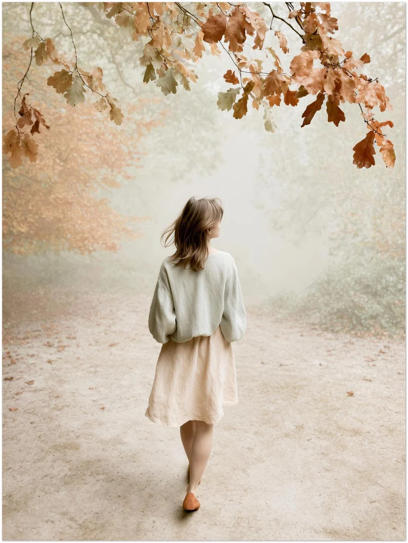 Frau im Herbstwald Leinwand
