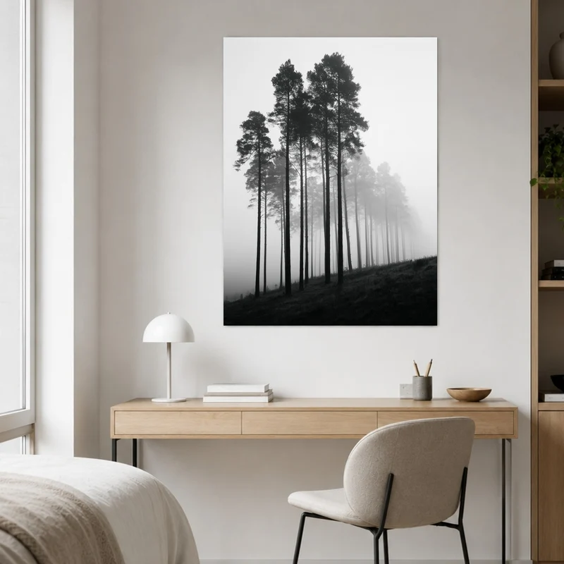 Nebel zwischen Kiefern Leinwand