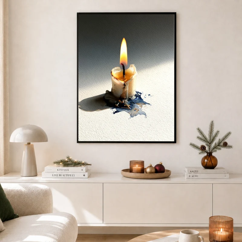 Brennende Kerze im Winter Poster