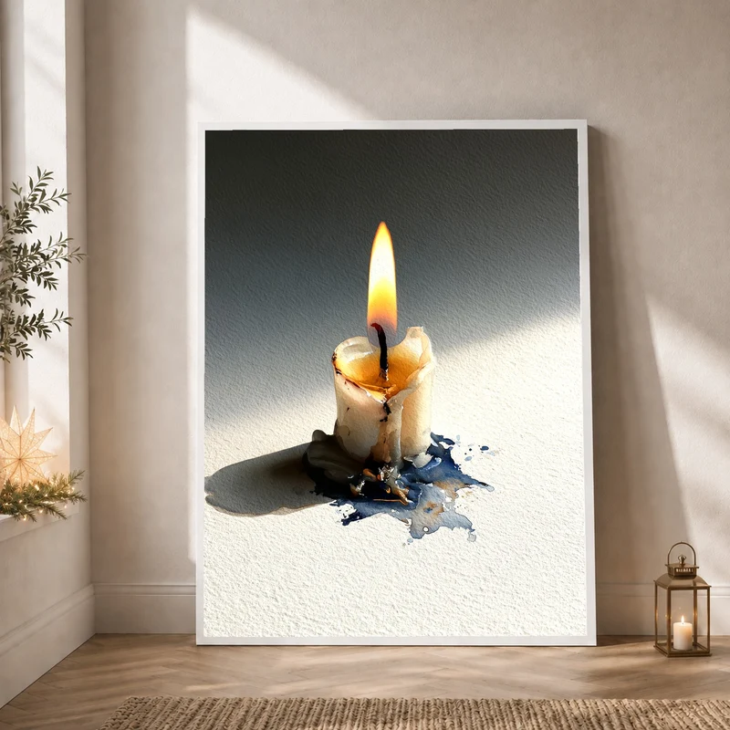 Brennende Kerze im Winter Poster