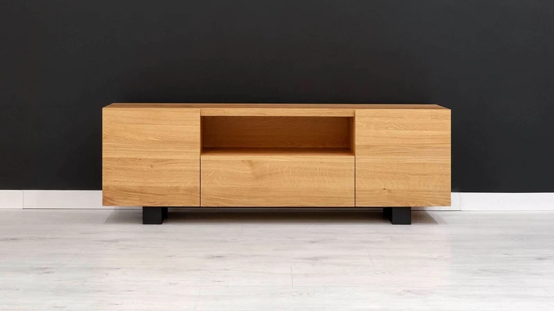 Industrial TV-board aus massiver Eiche in verschiedenen Größen | Zweitüriges Sideboard Lift mit Schublade