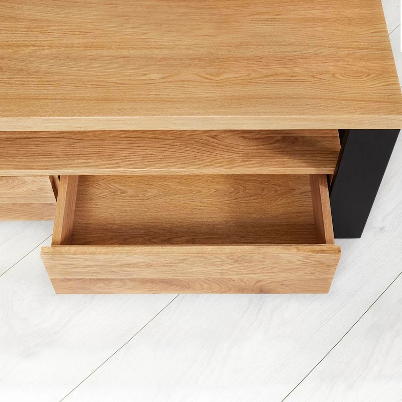 Industrial TV-board aus massiver Eiche in verschiedenen Größen | Schlankes Sideboard Horizon mit drei Schubladen