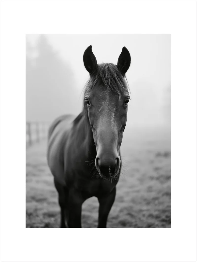 Dunkles Pferd im Nebel Leinwand