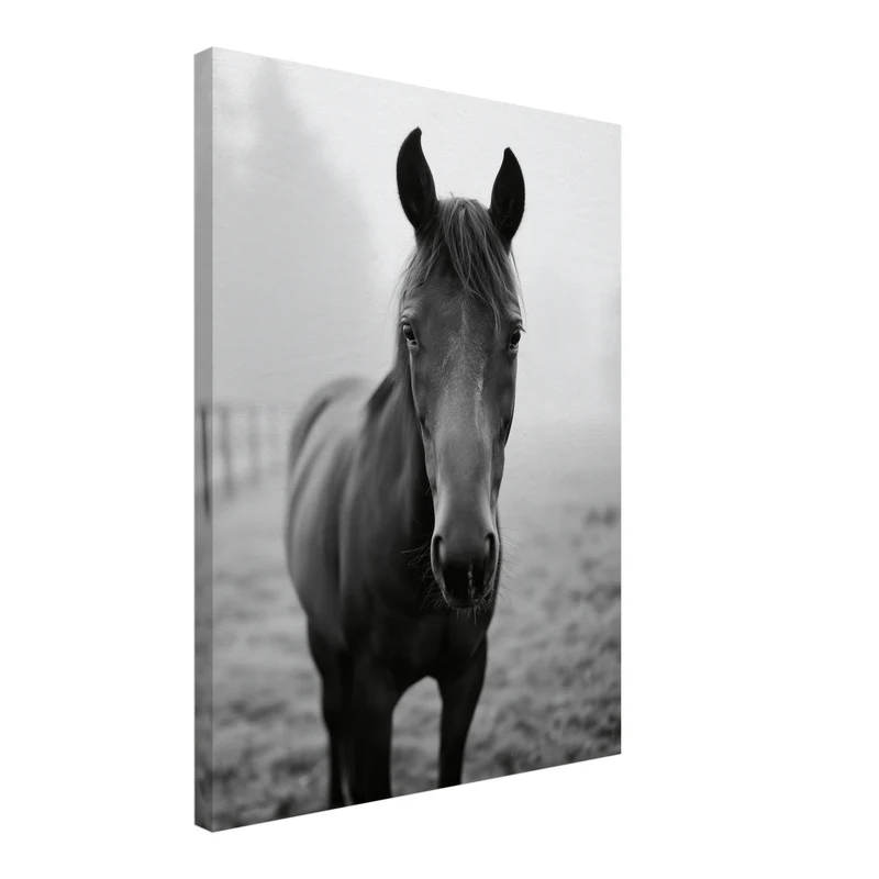 Dunkles Pferd im Nebel Leinwand
