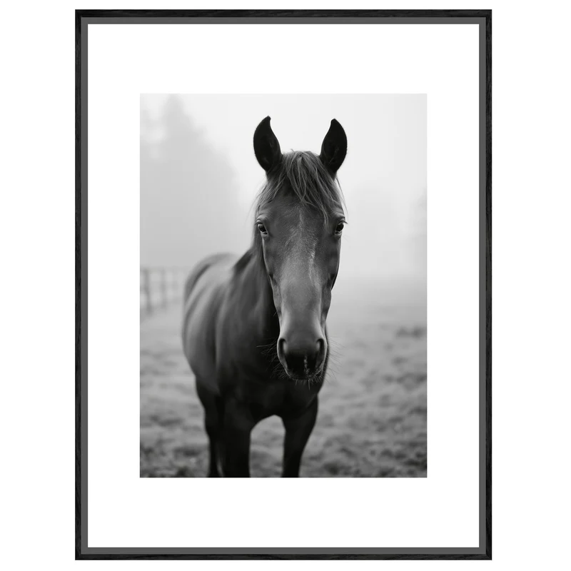 Dunkles Pferd im Nebel Leinwand