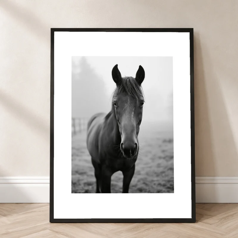 Dunkles Pferd im Nebel Poster