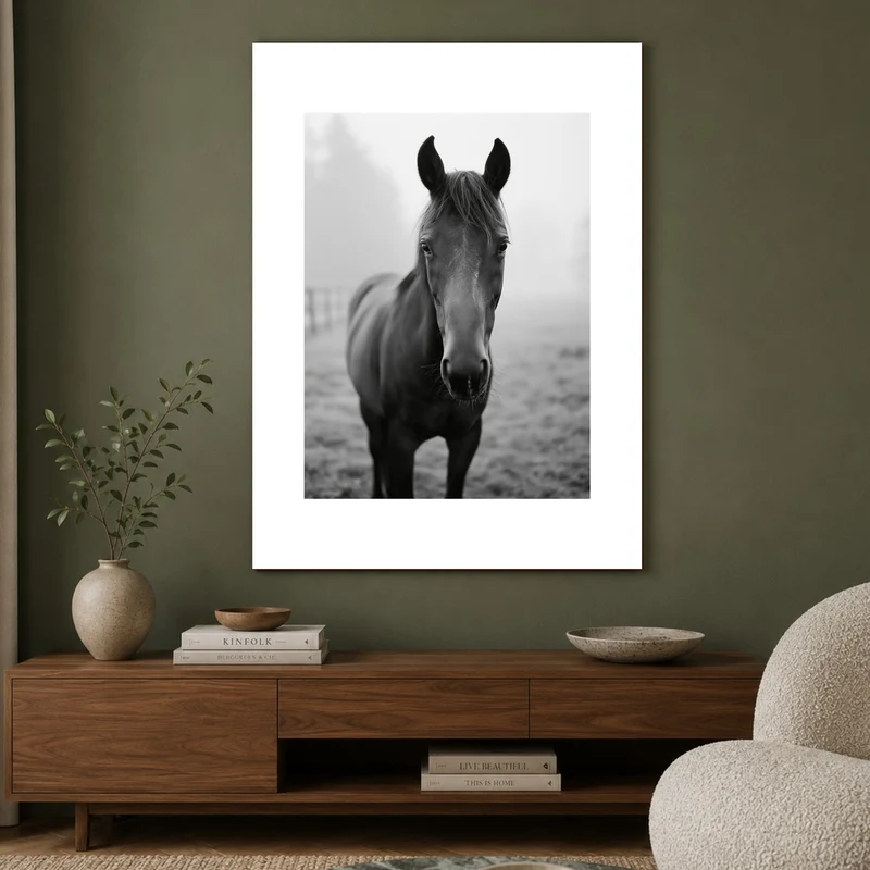 Dunkles Pferd im Nebel Poster