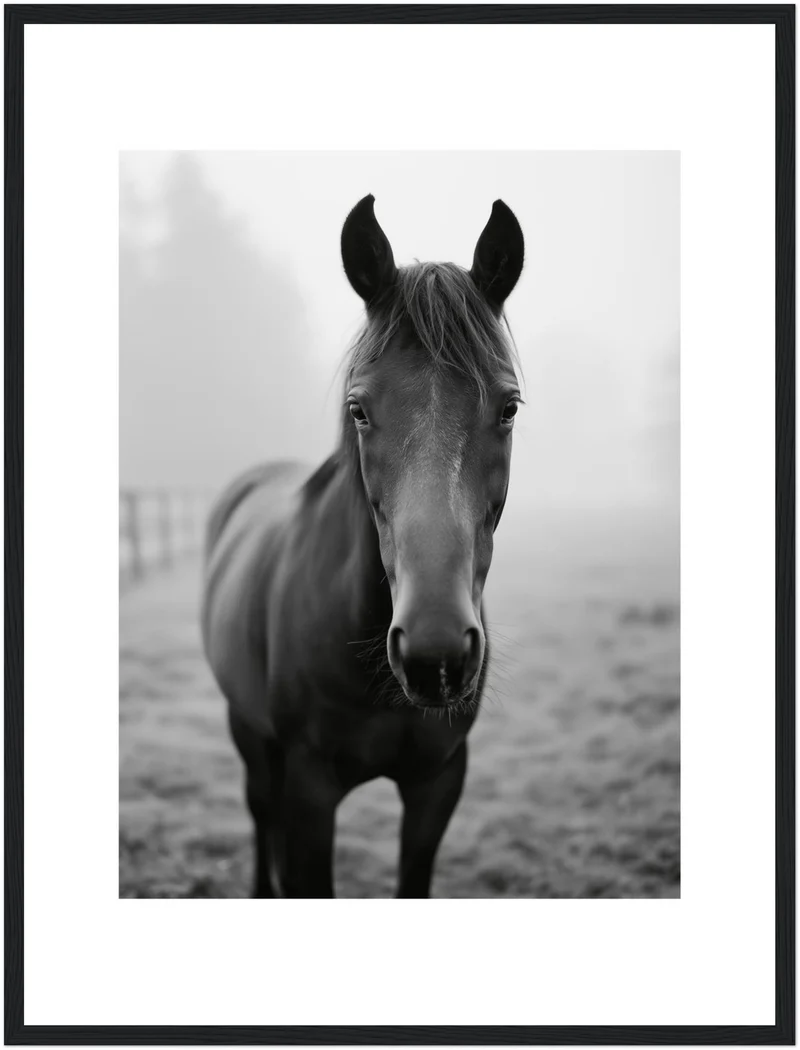 Dunkles Pferd im Nebel Poster