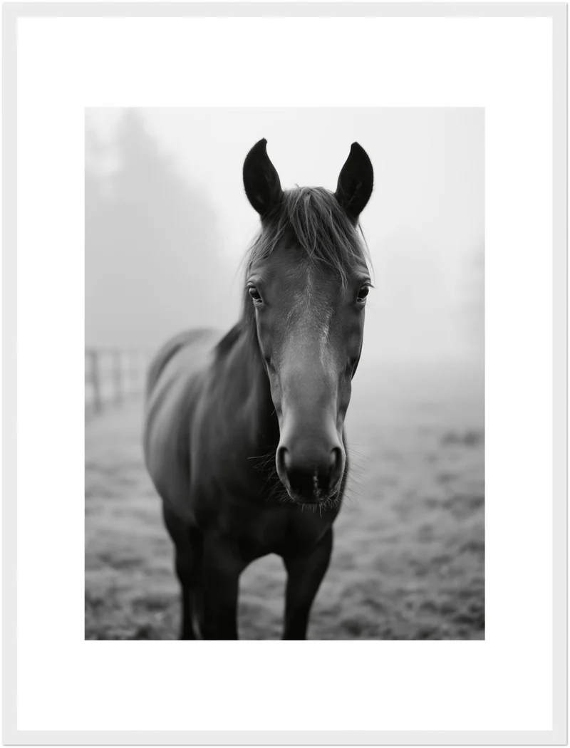 Dunkles Pferd im Nebel Poster