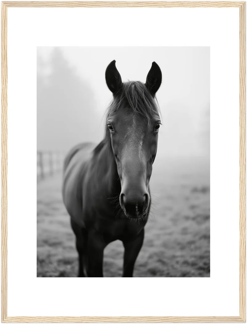 Dunkles Pferd im Nebel Poster