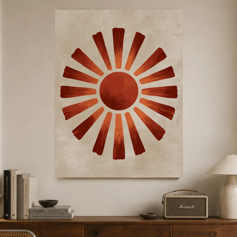 Vintage Sonne in Terrakotta Leinwand