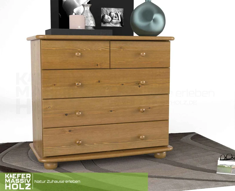 Claudia Kommode Bio Massivholz | Sideboard mit 3-XL Schubladen und 2 kleinen Anrichten
