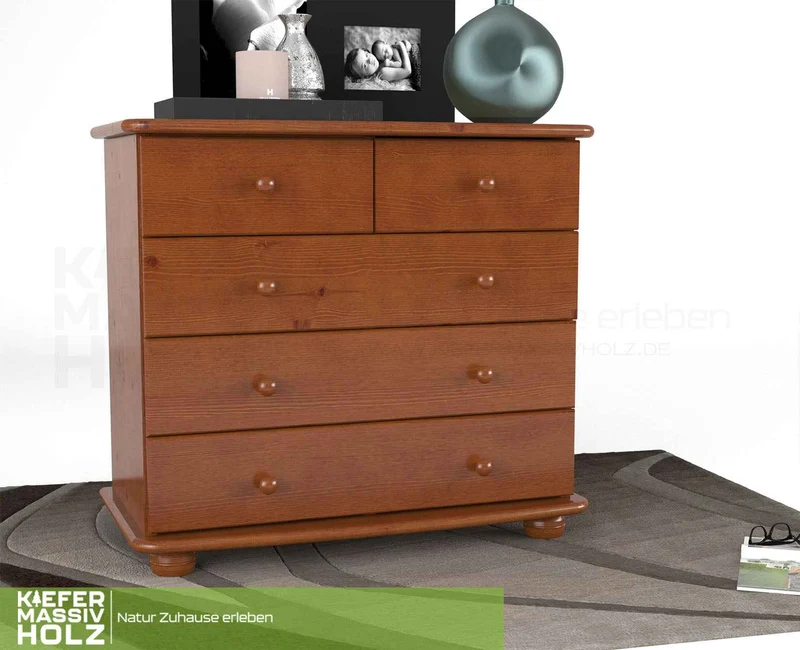 Claudia Kommode Bio Massivholz | Sideboard mit 3-XL Schubladen und 2 kleinen Anrichten
