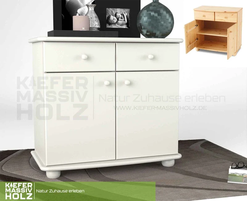 Claudia Kommode Bio Kiefer Massivholz | Sideboard Anrichte | 2-Türig mit 2-Schubladen