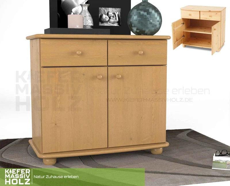 Claudia Kommode Bio Kiefer Massivholz | Sideboard Anrichte | 2-Türig mit 2-Schubladen
