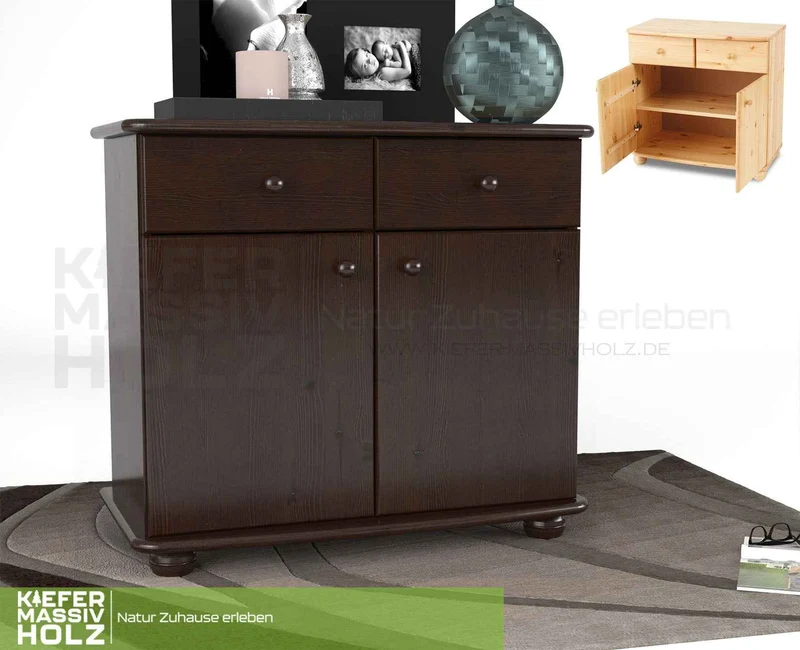 Claudia Kommode Bio Kiefer Massivholz | Sideboard Anrichte | 2-Türig mit 2-Schubladen