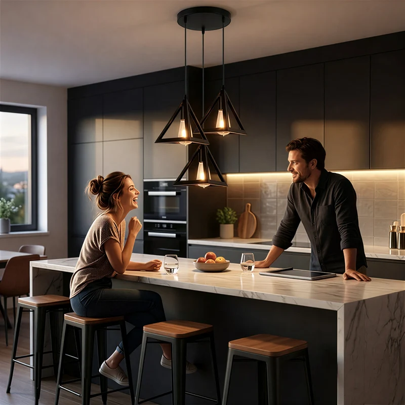 Moderne Schwarze 3 Kopf Pendelleuchte mit Verstellbarem Kabel~3461