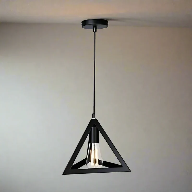 Moderne Dreieck Drahtkorb Pendelleuchte Schwarz~3459