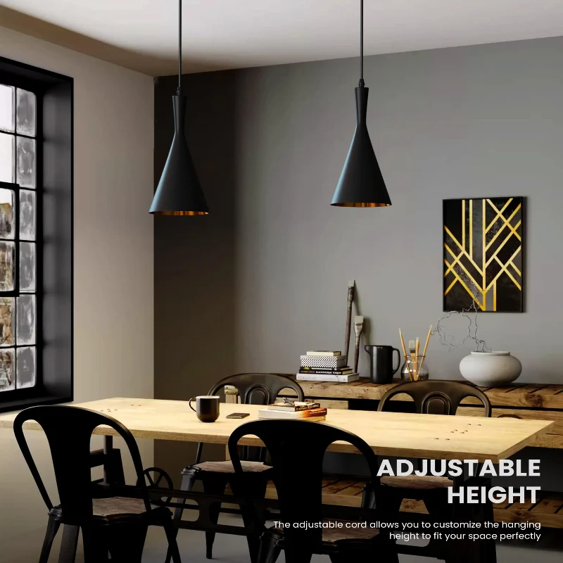 E27 Pendelleuchte Trichterform verstellbar Schwarz & Gold ~3446
