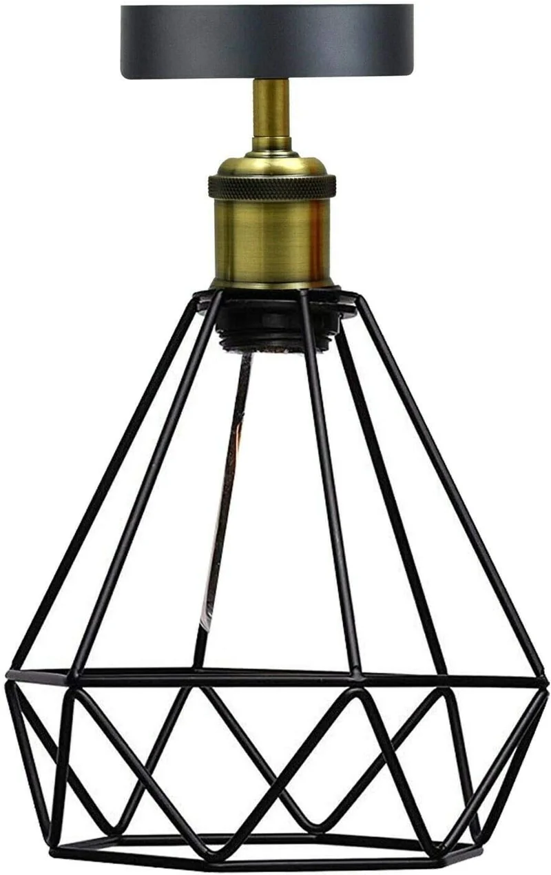 Retro Deckenleuchte Käfig Schwarz Messing Industrie E27 ~3159
