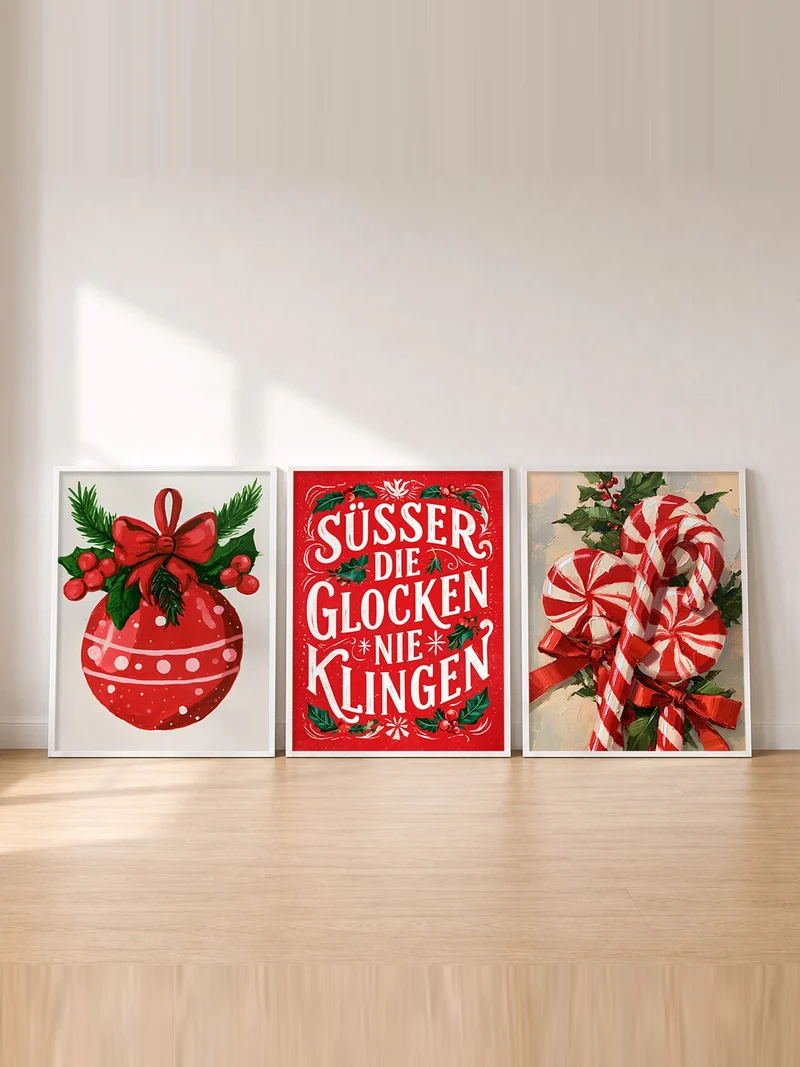 Weihnachten Poster Set – Rot & Retro (3er)