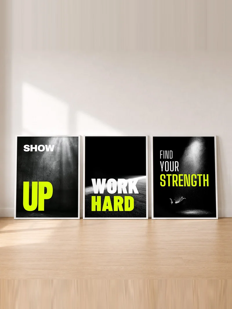 Motivation Poster Set – Neon auf Schwarz (3er)