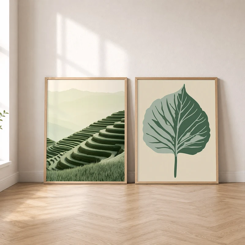 Japandi Poster Set – Grüne Ruhe (2er)