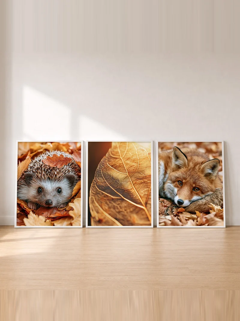 Herbst Poster Set – Igel, Blatt & Fuchs (3er)