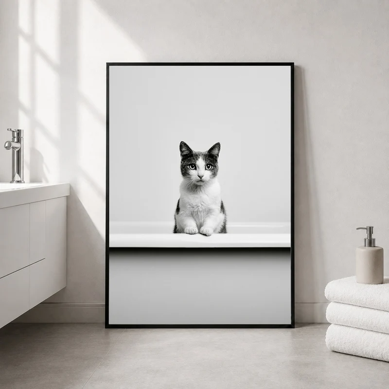Katze in Badewanne Poster