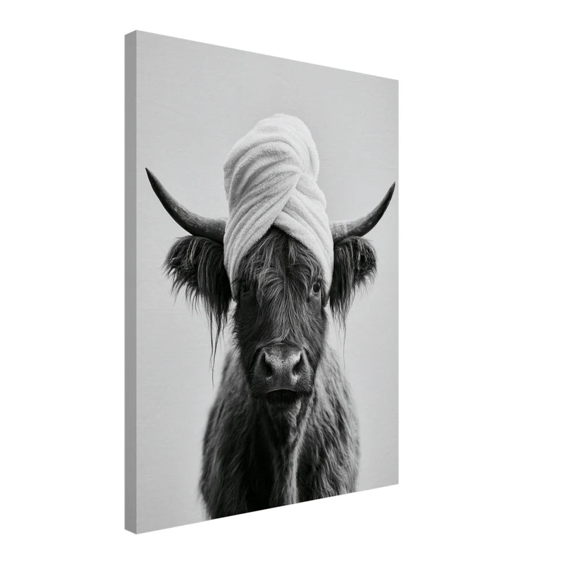 Highlander Kuh mit Handtuch Leinwand