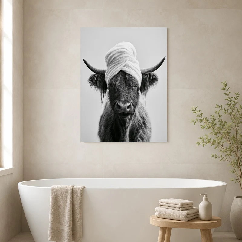 Highlander Kuh mit Handtuch Leinwand